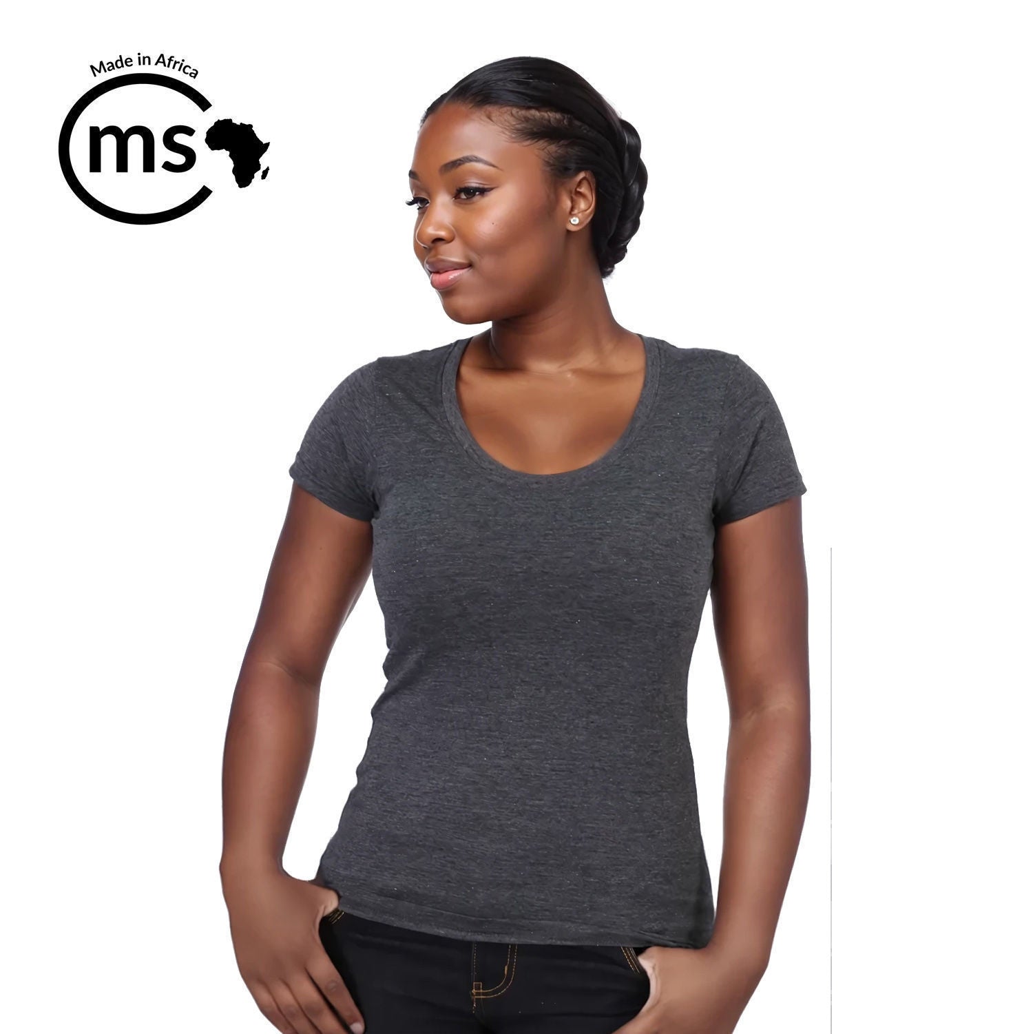 Ladies 150g Fashion Fit T-Shirt - Graphite Melange - End Of Range